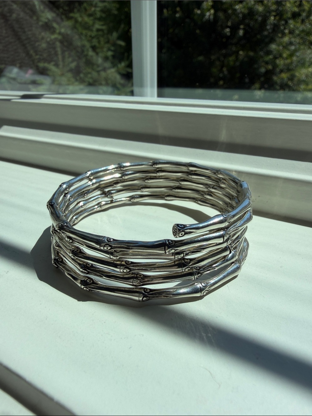 Silver-Tone Bamboo Stackable Bangle Bracelet